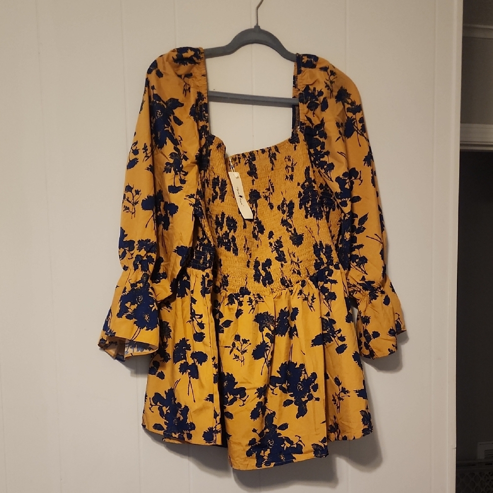 Floral Yellow and Blue Women's Blouse